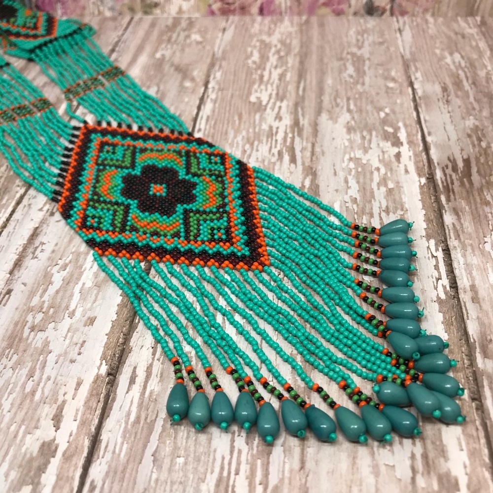 Western Seed Beads Necklace Turquoise Color